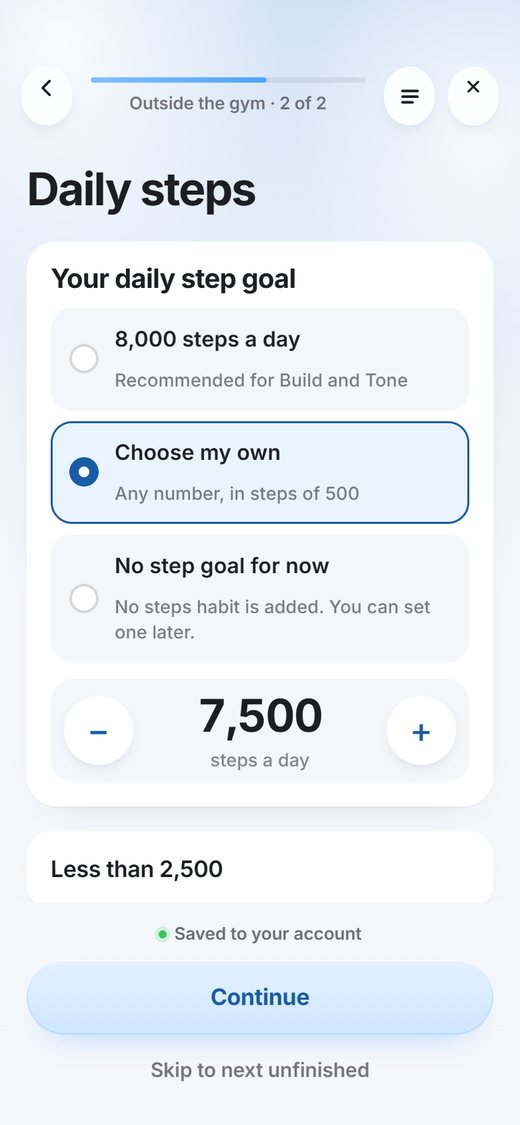 The client's own step goal