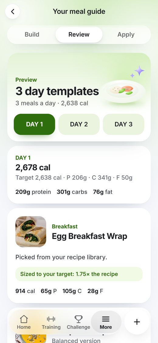 Review with photos and sized portions