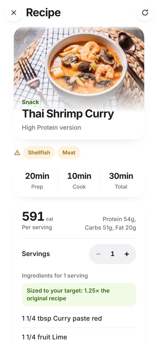 Ingredients sized to the target