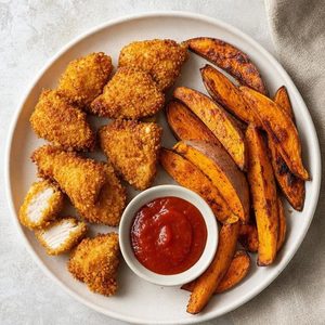 Crispy Chicken Nuggets and Sweet Potato Wedges