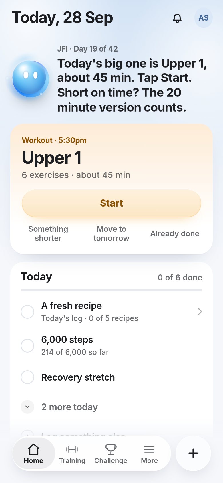 Home with JFI's line and today's workout